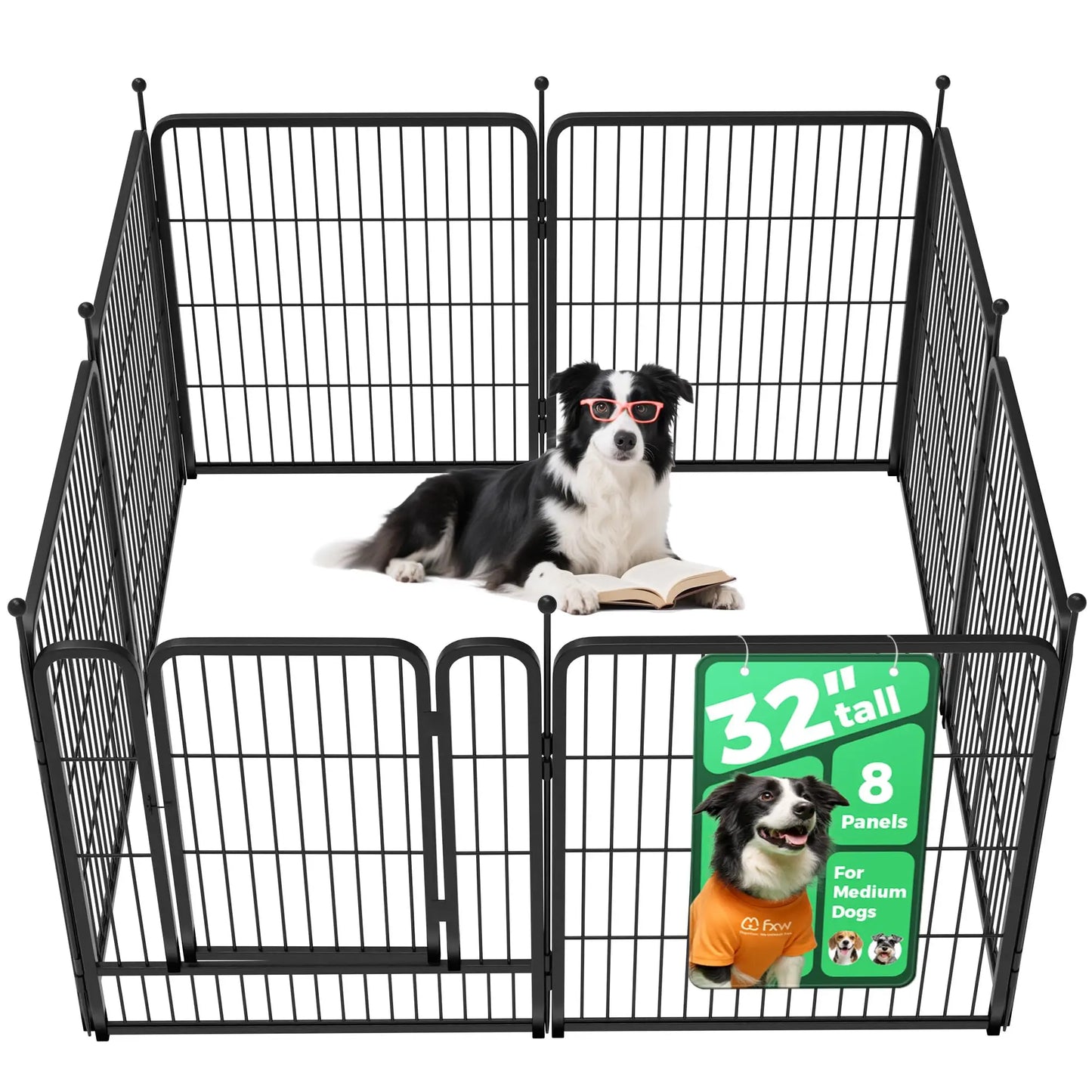 FXW Rollick Unleashed Dog Playpen for Indoor, Yard, RV Camping, 24"/32"/40"/45"/50" Height, 2/4/6/8/16/24/32/48 Panels for Small, Medium, and Large Dogs, Black/White│Patented