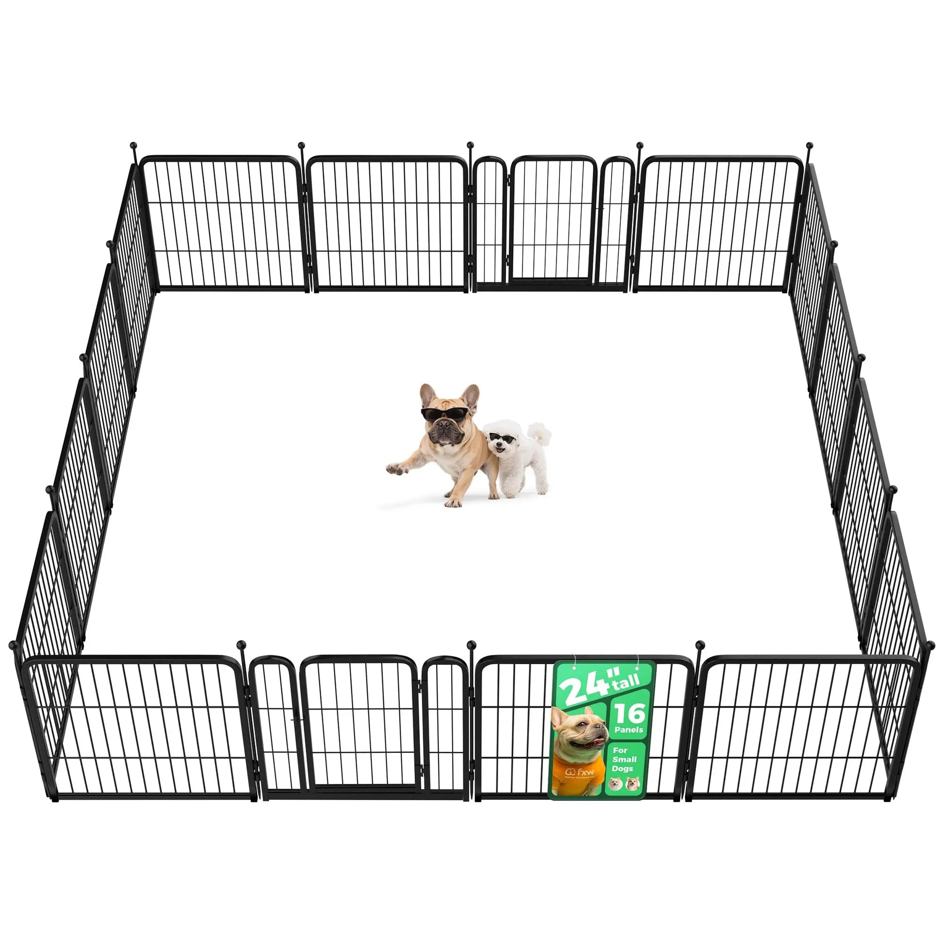 FXW Rollick Unleashed Dog Playpen for Indoor, Yard, RV Camping, 24"/32"/40"/45"/50" Height, 2/4/6/8/16/24/32/48 Panels for Small, Medium, and Large Dogs, Black/White│Patented