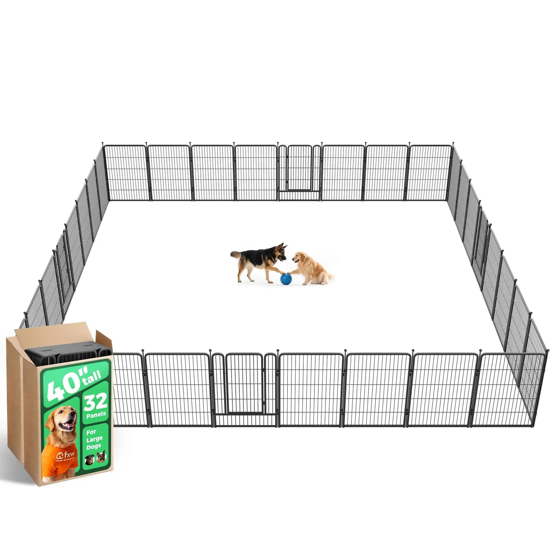 FXW Rollick Unleashed Dog Playpen for Indoor, Yard, RV Camping, 24"/32"/40"/45"/50" Height, 2/4/6/8/16/24/32/48 Panels for Small, Medium, and Large Dogs, Black/White│Patented
